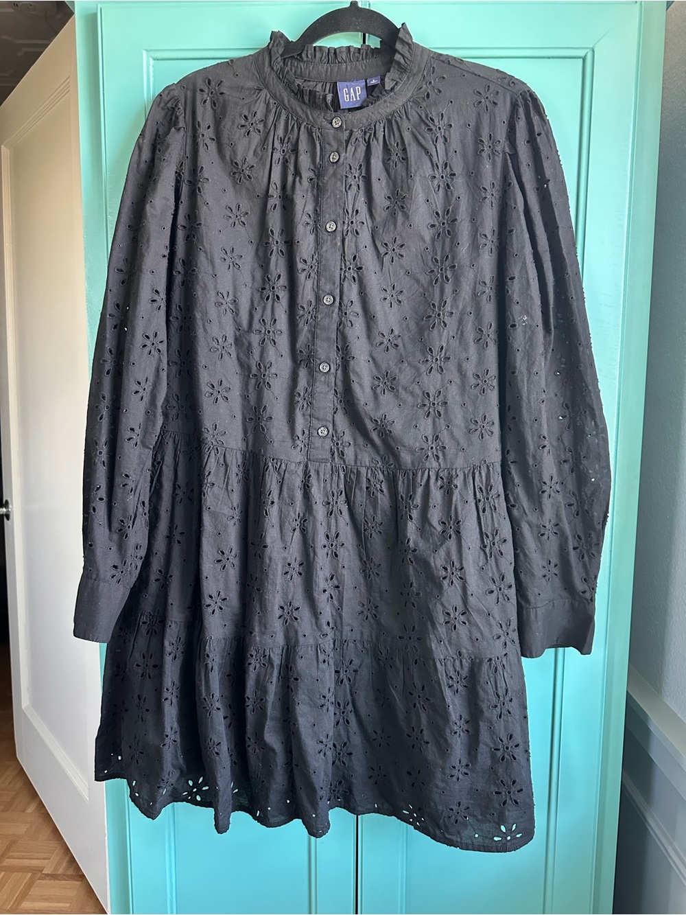 GAP Black Eyelet Button-Front Tunic Dress